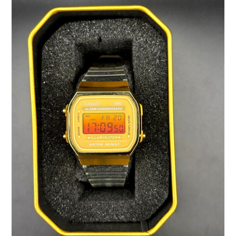 LWS Golden Hour Casio A168XE Vintage Collection Clear Strap Digital 
Mod Watch - Picture 4 of 17